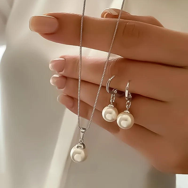 WINABEL - Parure collier & boucles d'oreilles Perles 3 pcs - Elegance femme