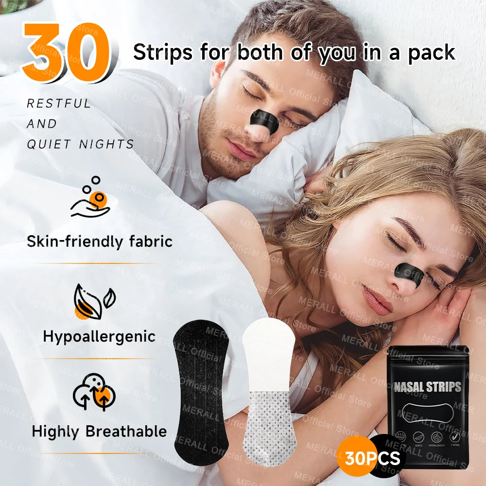 Bandes Nasales Anti-Ronflement Extra-Fortes – Sommeil Paisible | 30 Pcs
