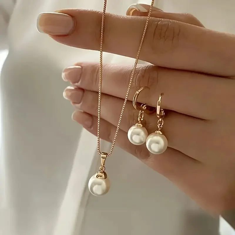 WINABEL - Parure collier & boucles d'oreilles Perles 3 pcs - Elegance femme